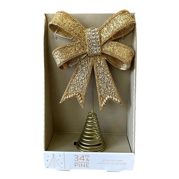 Gold & Silver Rhinestone BOW Tree Topper Glam CHRISTMAS Decor BY 34th & Pine New - Picture 13 of 14